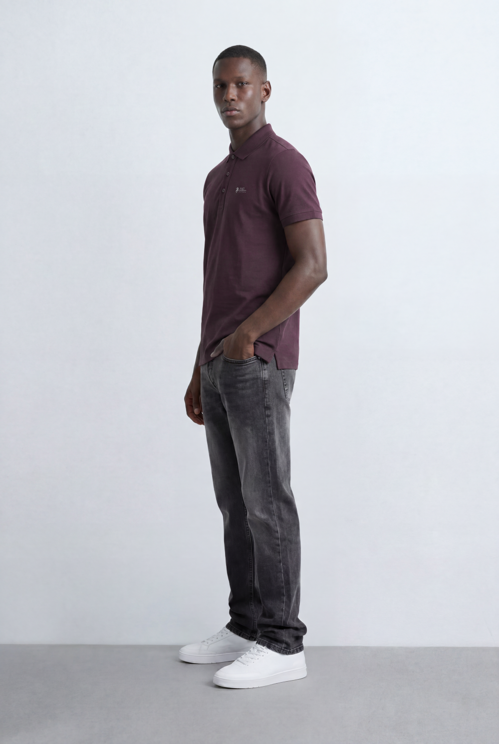 Men’s Tomato Store Minimal Logo Polo Subtle Chest Branding Clean Three Button Placket T-Shirt