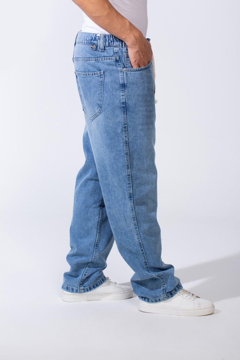 Men's Classic Jeans With Elasticated Waistband Drawstrings For Custom Comfy Fit Wide Leg Pants