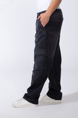Men's Classic Jeans Denim With Side Pockets Flap Closures Cargo Fit Casual Pants
