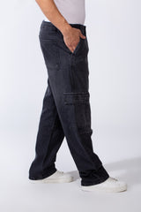 Men's Classic Jeans Denim With Side Pockets Flap Closures Cargo Fit Casual Pants