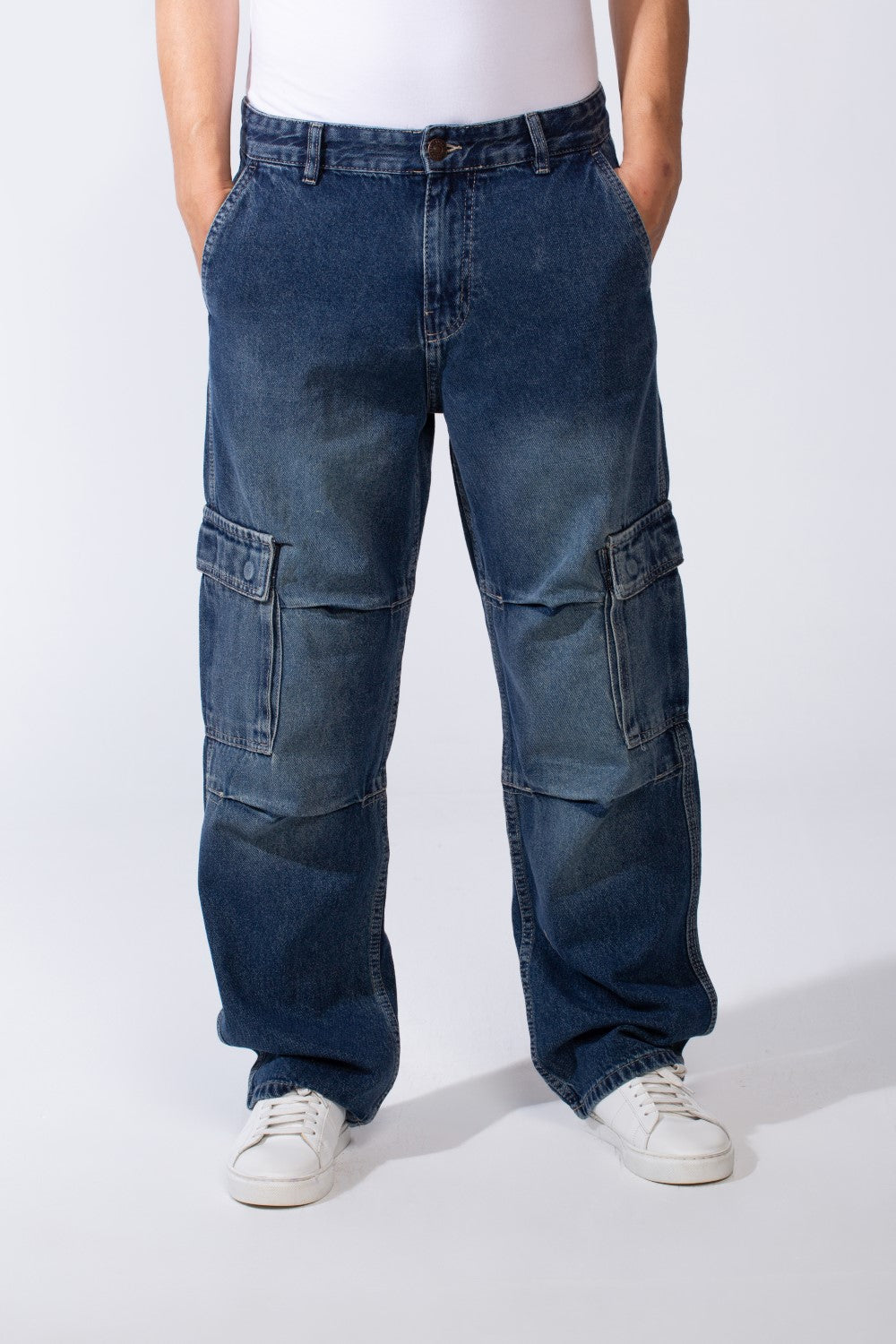 Men's Classic Jeans Denim With Side Pockets Flap Closures Cargo Fit Casual Pants