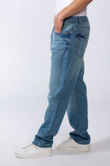 Men's Side Pockets Wide Leg With Fly Buttons Denim Comfy Casual Jeans Pants