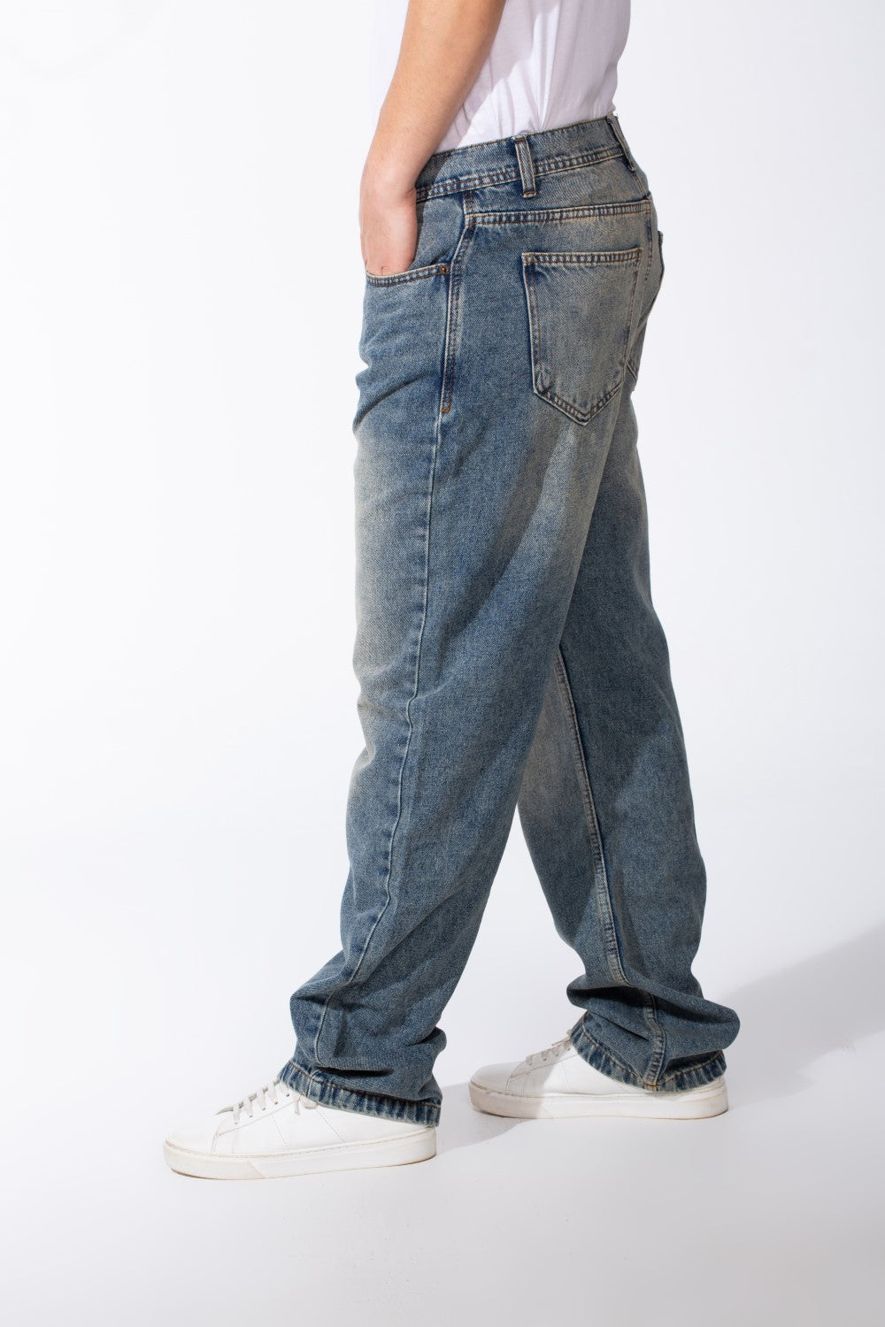 Men's Mid-Wash Cotton Classic Five-Pocket Secure Zip Fly Wide-Leg Versatile Jeans Pants