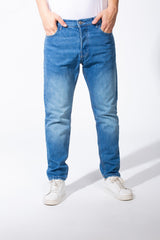 Men's Medium Wash Denim Jeans Five Pockets Practical Boyfriend Pants