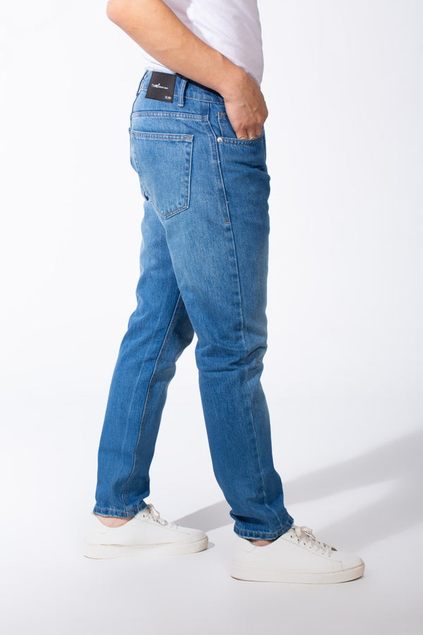 Men's Medium Wash Denim Jeans Five Pockets Practical Boyfriend Pants