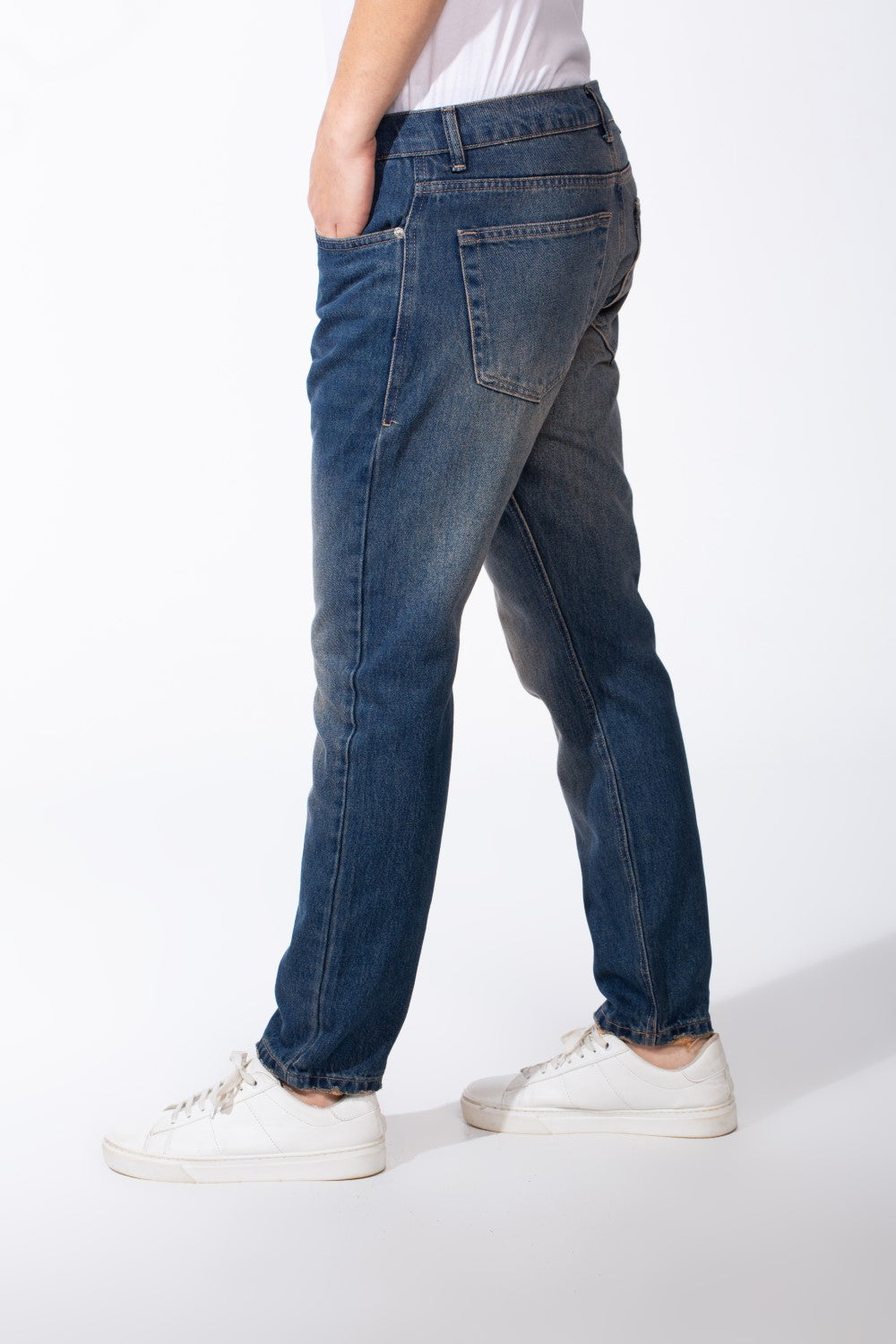 Men's Medium Wash Denim Jeans Five Pockets Practical Boyfriend Pants