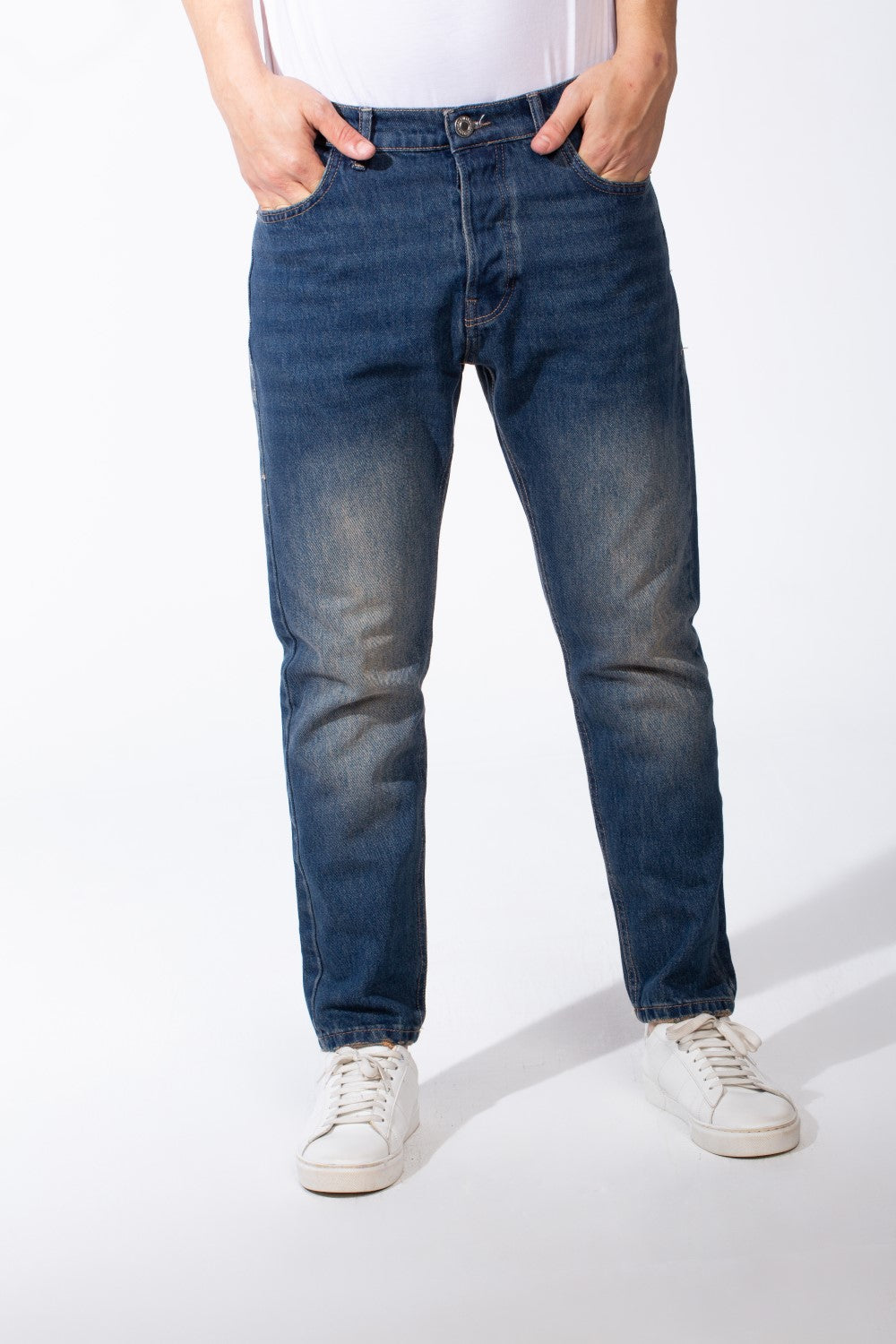 Men's Medium Wash Denim Jeans Five Pockets Practical Boyfriend Pants