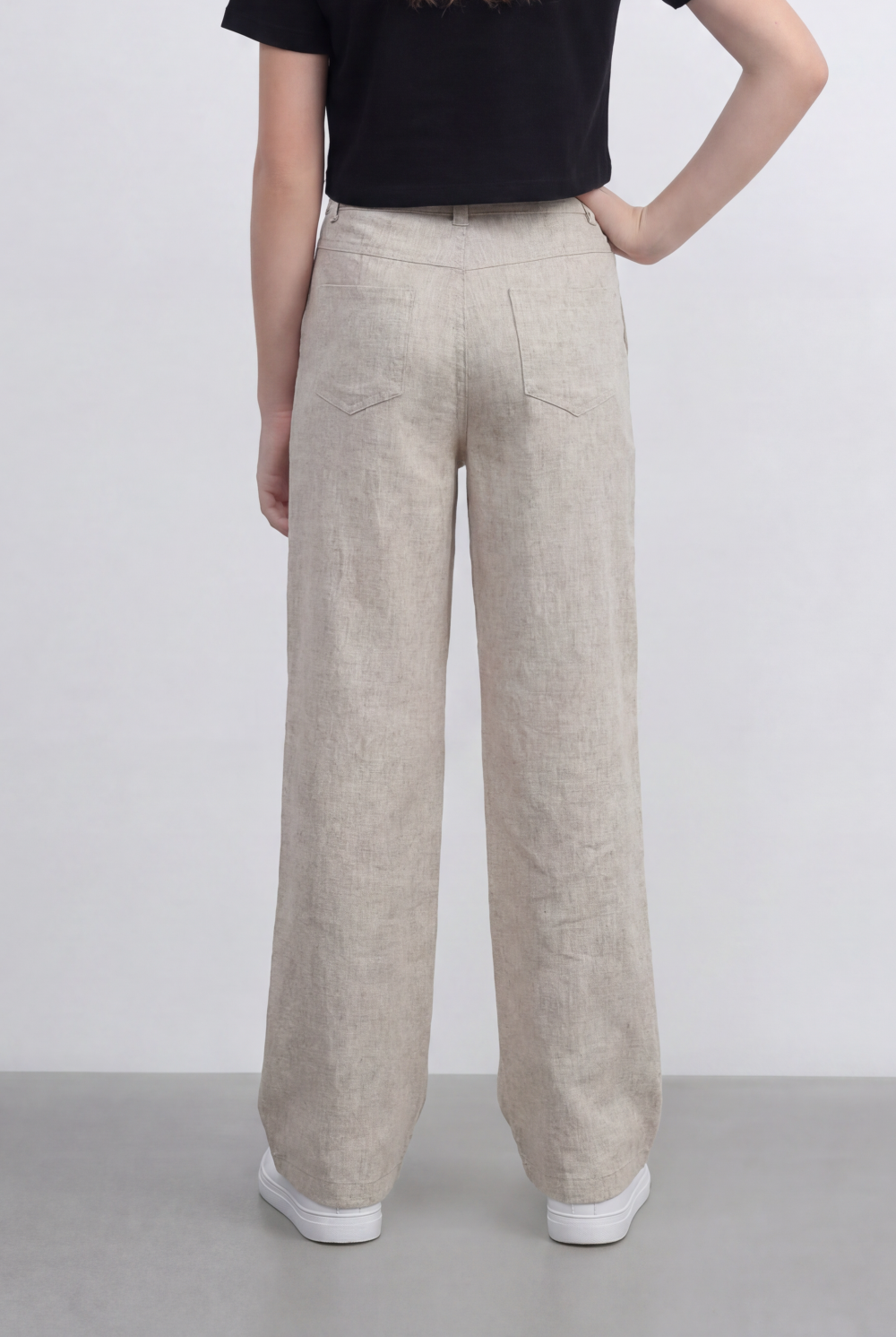 Girl’s Tomato Store Linen Straight Pants Natural Texture High Rise Waist