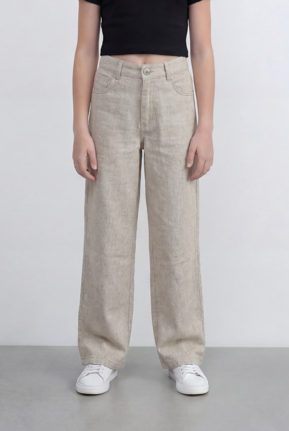 Girl’s Tomato Store Linen Straight Pants Natural Texture High Rise Waist