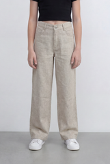 Girl’s Tomato Store Linen Straight Pants Natural Texture High Rise Waist