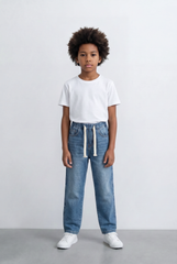 Boy's Tomato Store Boyfriend Fit Jeans With Elastic Drawstring Waist Comfortable & Stylish Everyday Denim Pants