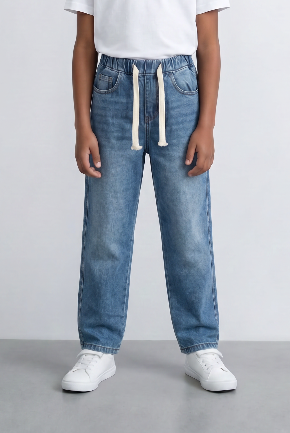 Boy's Tomato Store Boyfriend Fit Jeans With Elastic Drawstring Waist Comfortable & Stylish Everyday Denim Pants