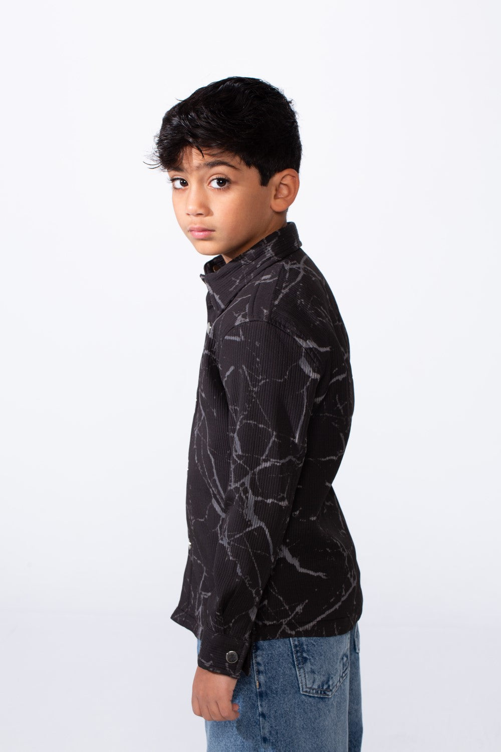 Boy’s Modern Marble Design Button-Up Jakar Slim Fit Shirt