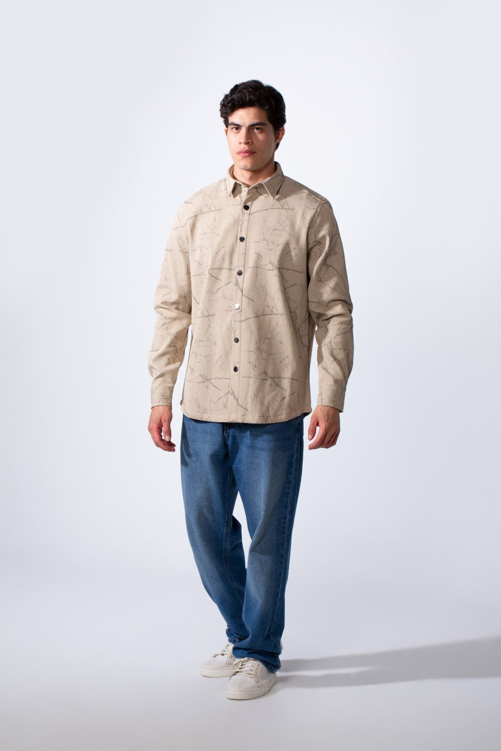 Men's Long Sleeve Classic Neck Jakar Unique Marble Pattern Regular Fit Textured Casual Shirt