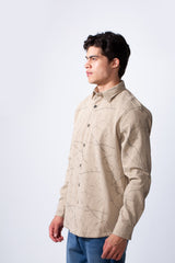 Men's Long Sleeve Classic Neck Jakar Unique Marble Pattern Regular Fit Textured Casual Shirt