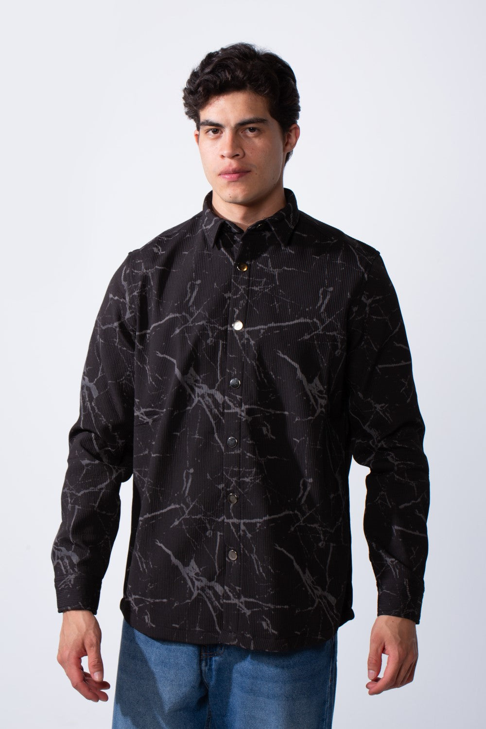 Men's Long Sleeve Classic Neck Jakar Unique Marble Pattern Regular Fit Textured Casual Shirt