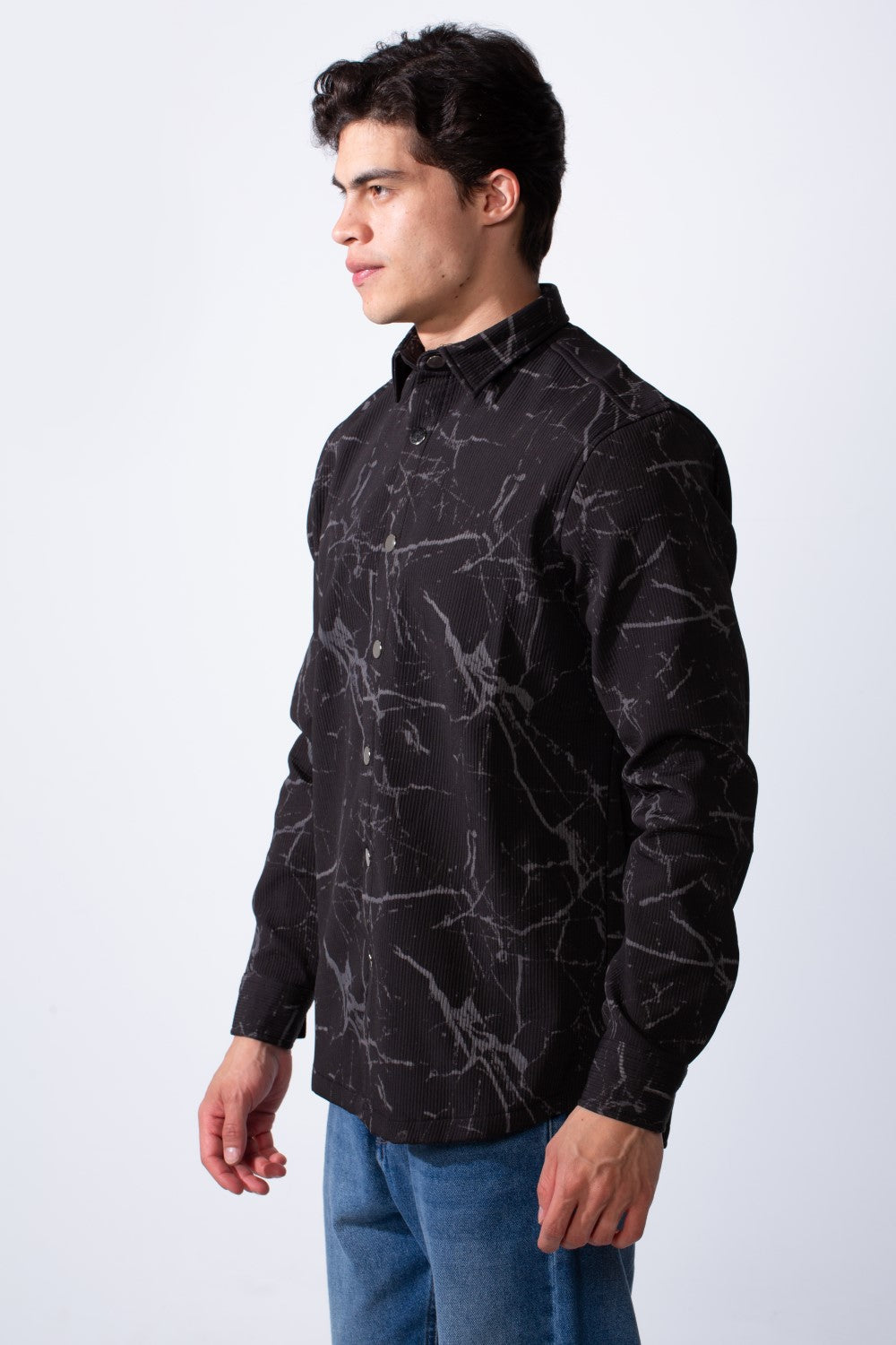 Men's Long Sleeve Classic Neck Jakar Unique Marble Pattern Regular Fit Textured Casual Shirt
