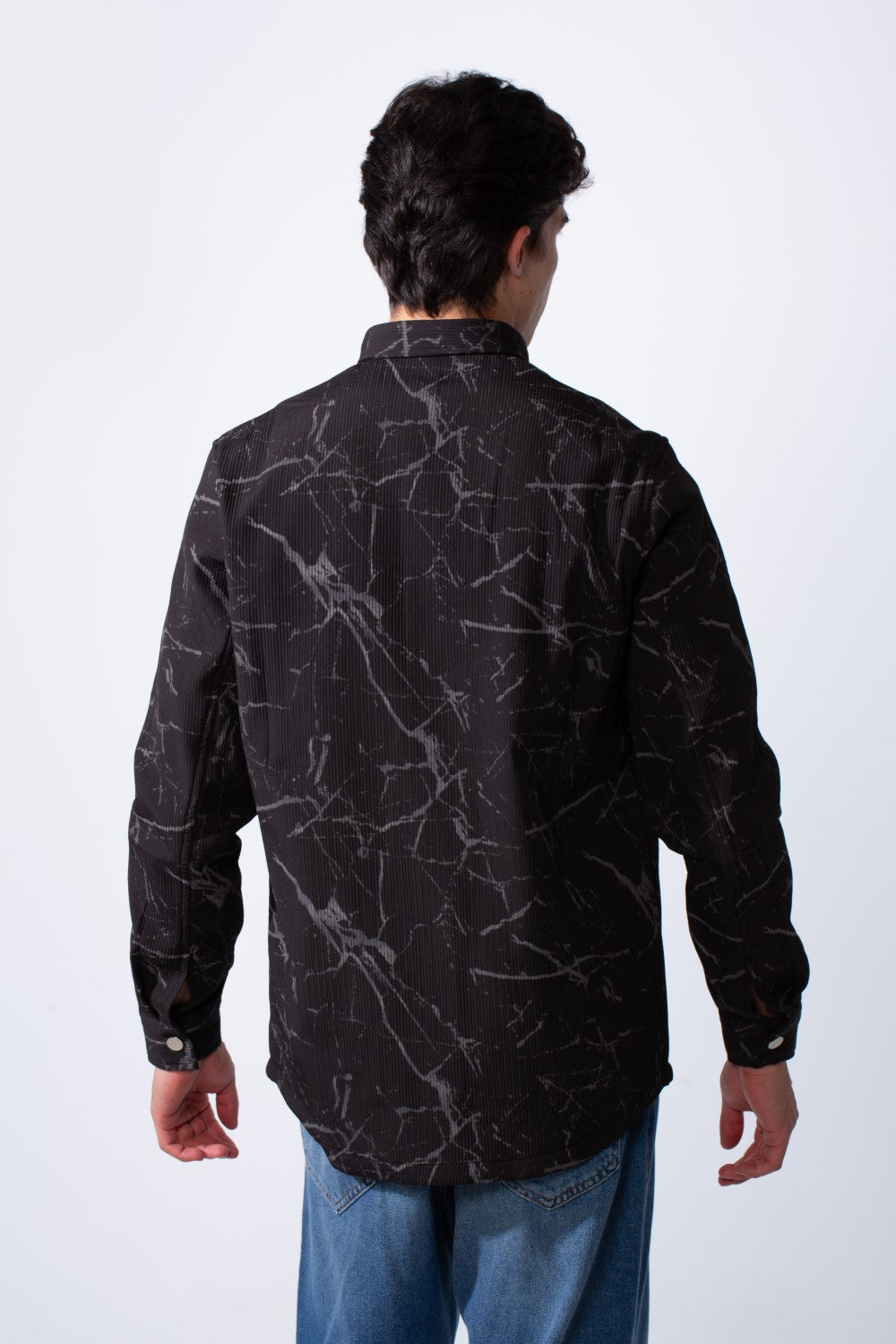 Men's Long Sleeve Classic Neck Jakar Unique Marble Pattern Regular Fit Textured Casual Shirt