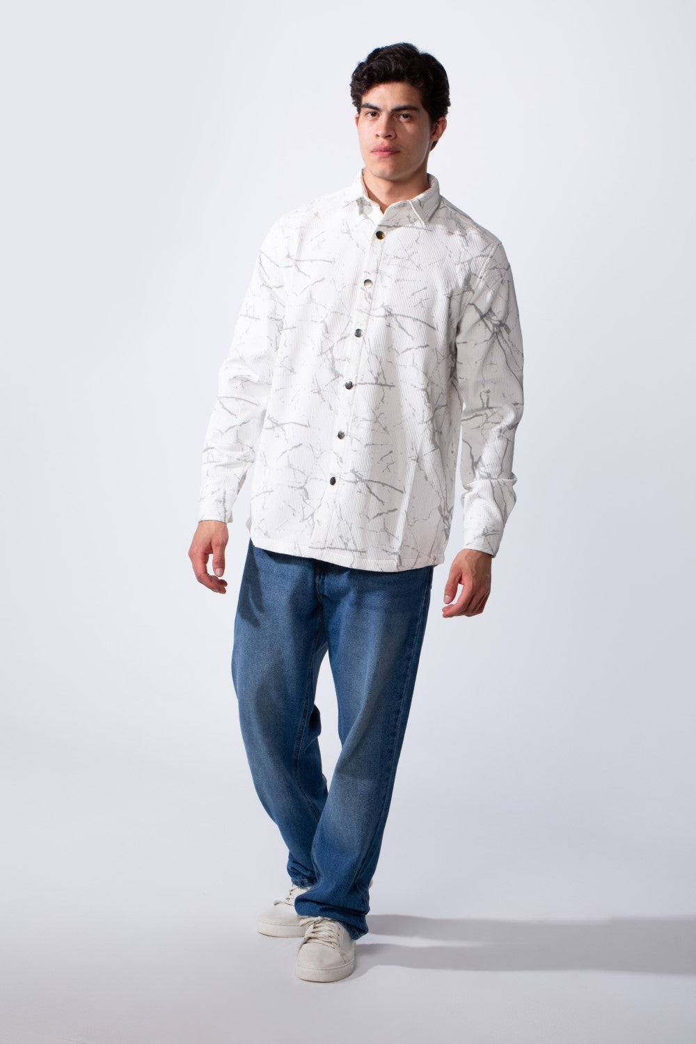 Men's Long Sleeve Classic Neck Jakar Unique Marble Pattern Regular Fit Textured Casual Shirt