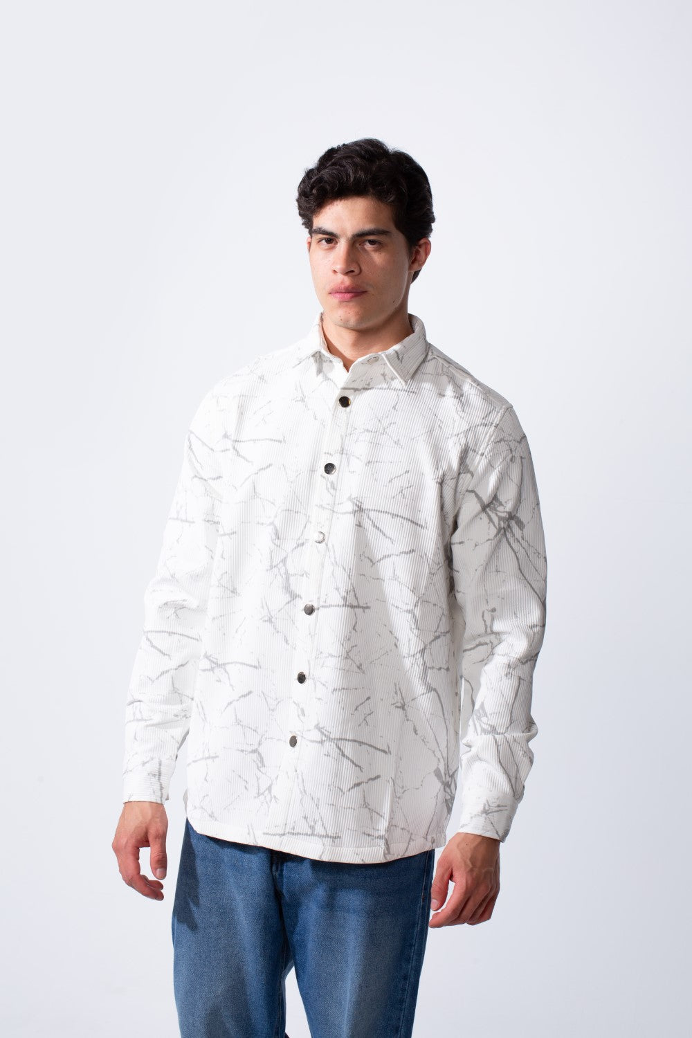 Men's Long Sleeve Classic Neck Jakar Unique Marble Pattern Regular Fit Textured Casual Shirt
