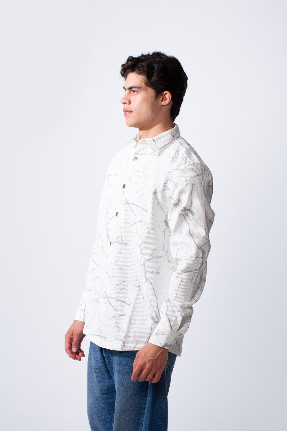 Men's Long Sleeve Classic Neck Jakar Unique Marble Pattern Regular Fit Textured Casual Shirt