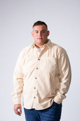 Men's Classic Neck Long Sleeve Button Down With Vertical Ribbed Textured Velvet Fabric Practical Chest Pocket Modern Big Size Shirt