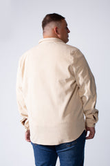 Men's Classic Neck Long Sleeve Button Down With Vertical Ribbed Textured Velvet Fabric Practical Chest Pocket Modern Big Size Shirt