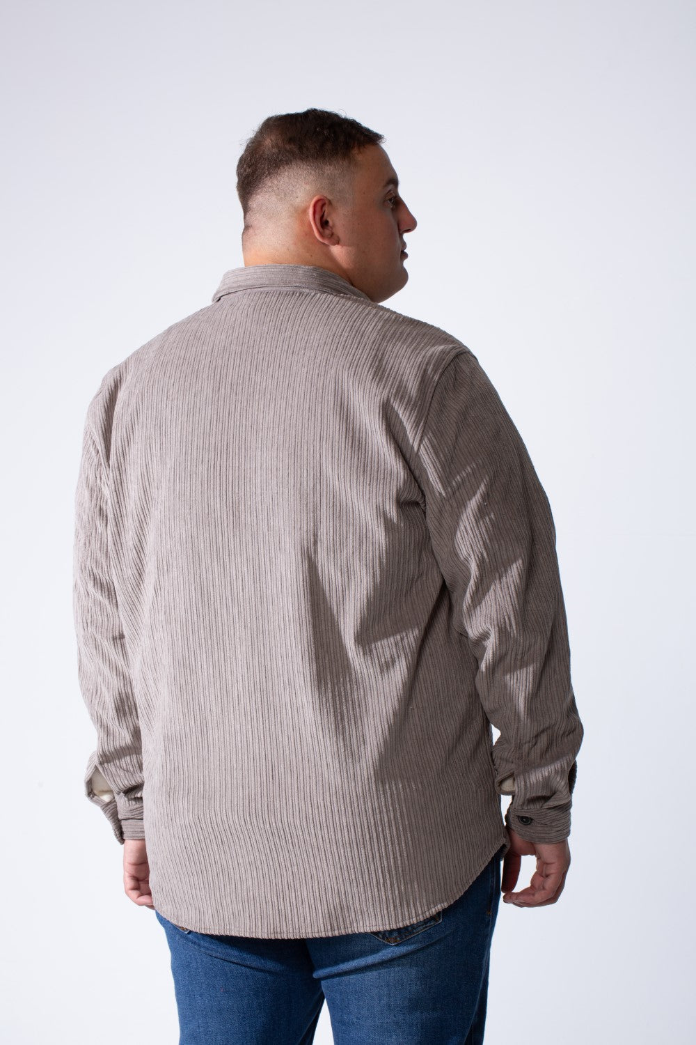 Men's Classic Neck Long Sleeve Button Down With Vertical Ribbed Textured Velvet Fabric Practical Chest Pocket Modern Big Size Shirt