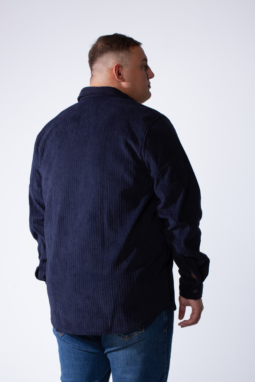 Men's Classic Neck Long Sleeve Button Down With Vertical Ribbed Textured Velvet Fabric Practical Chest Pocket Modern Big Size Shirt