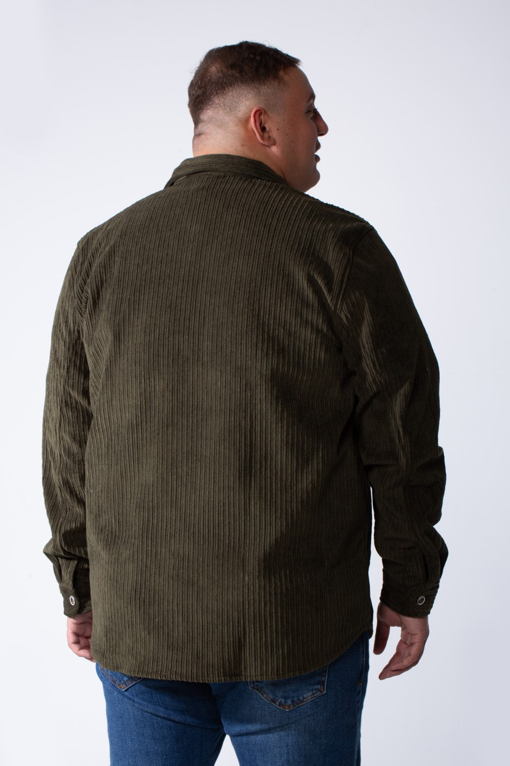 Men's Classic Neck Long Sleeve Button Down With Vertical Ribbed Textured Velvet Fabric Practical Chest Pocket Modern Big Size Shirt