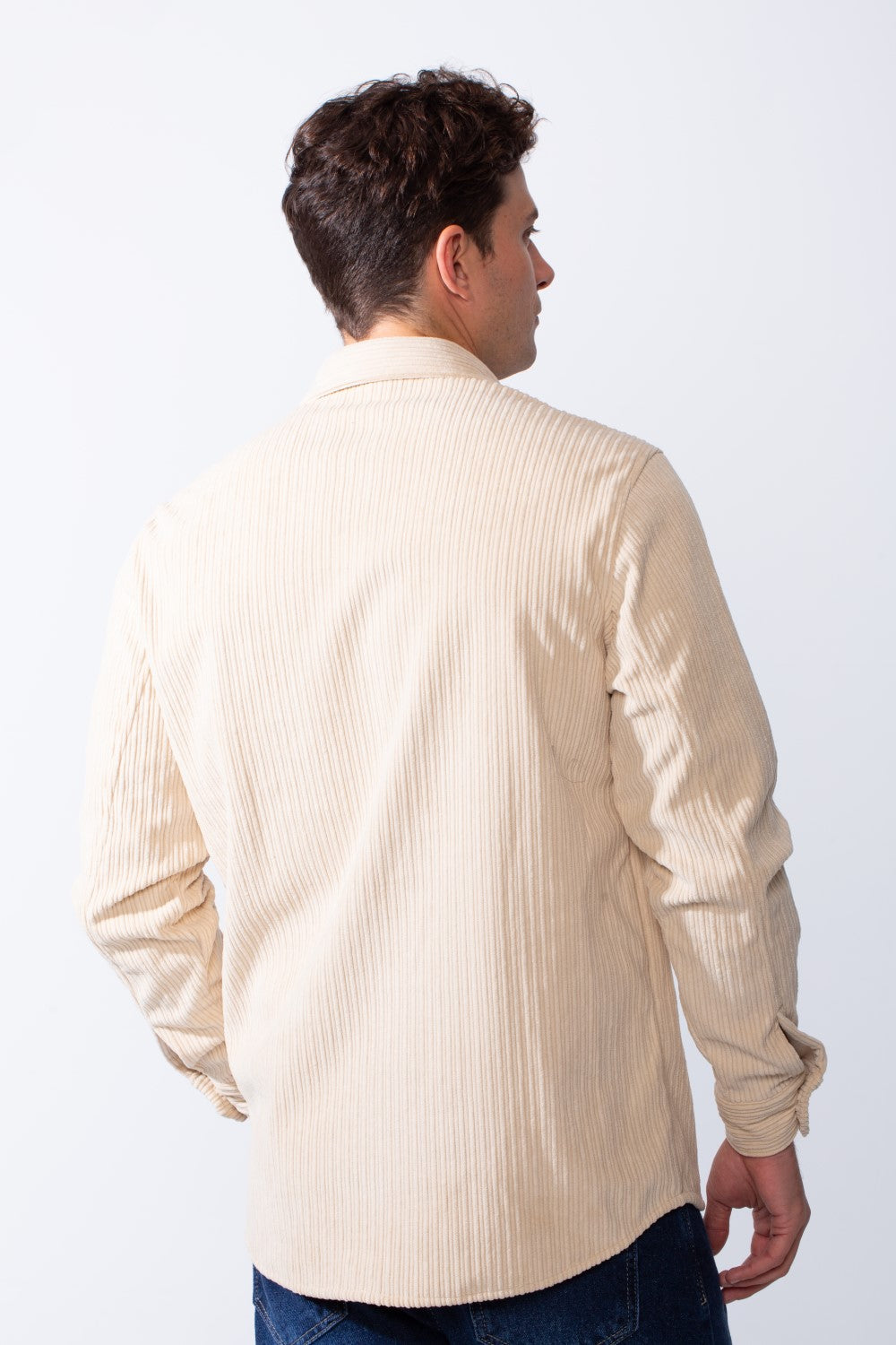 Men’s Classic Spread Collar Ribbed Texture Relaxed Button-Down Front Single Chest Pocket Regular Fit Velvet Shirt