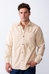 Men’s Classic Spread Collar Ribbed Texture Relaxed Button-Down Front Single Chest Pocket Regular Fit Velvet Shirt