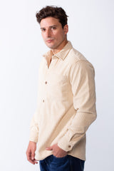 Men’s Classic Spread Collar Ribbed Texture Relaxed Button-Down Front Single Chest Pocket Regular Fit Velvet Shirt