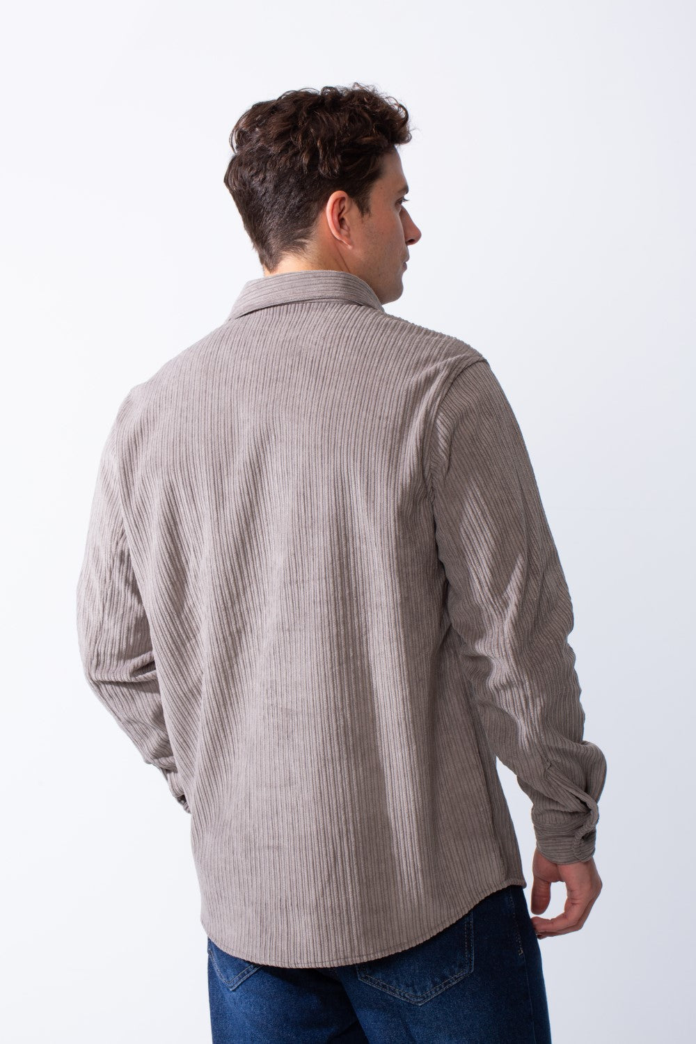 Men’s Classic Spread Collar Ribbed Texture Relaxed Button-Down Front Single Chest Pocket Regular Fit Velvet Shirt