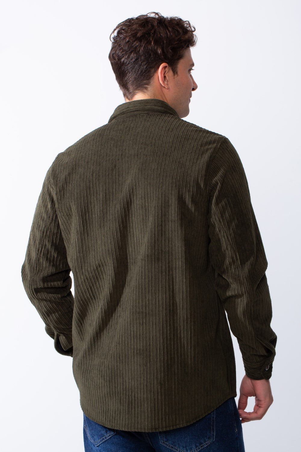 Men’s Classic Spread Collar Ribbed Texture Relaxed Button-Down Front Single Chest Pocket Regular Fit Velvet Shirt