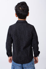 قميص صبيان ضيق Slim Fit بأكمام طويلة، كلاسيكي، بنسيج محكم وأزرار