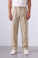 Men's Tomato Store Oversized Linen Casual Pants With Elastic Drawstring Waist And Cuffed Hem