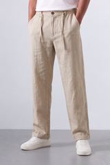 Men's Tomato Store Oversized Linen Casual Pants With Elastic Drawstring Waist And Cuffed Hem