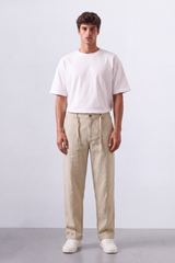 Men's Tomato Store Oversized Linen Casual Pants With Elastic Drawstring Waist And Cuffed Hem