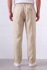 Men's Tomato Store Oversized Linen Casual Pants With Elastic Drawstring Waist And Cuffed Hem