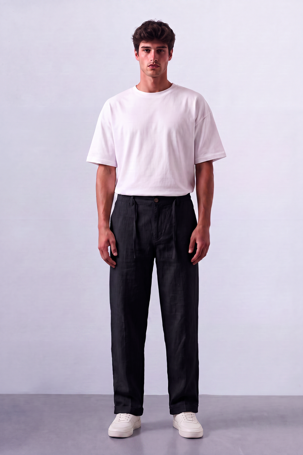 Men's Tomato Store Oversized Linen Casual Pants With Elastic Drawstring Waist And Cuffed Hem