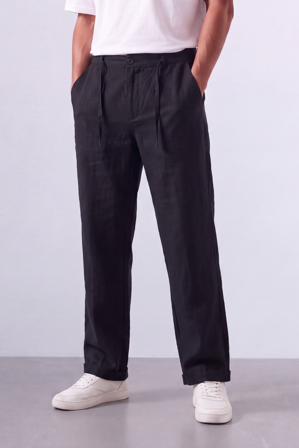 Men's Tomato Store Oversized Linen Casual Pants With Elastic Drawstring Waist And Cuffed Hem