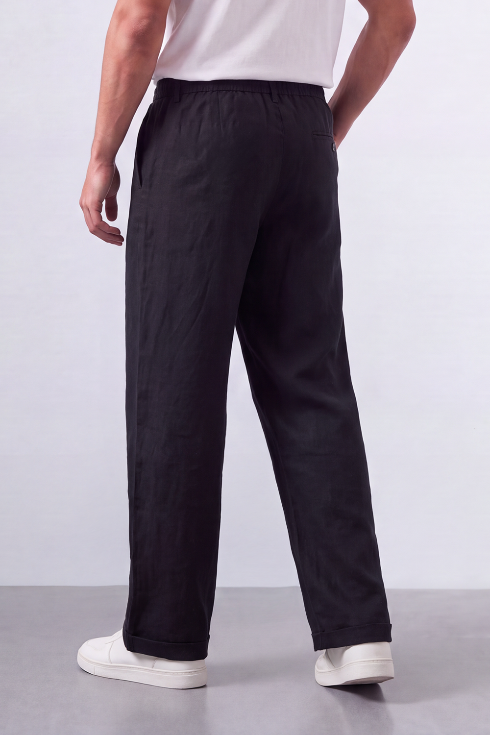 Men's Tomato Store Oversized Linen Casual Pants With Elastic Drawstring Waist And Cuffed Hem