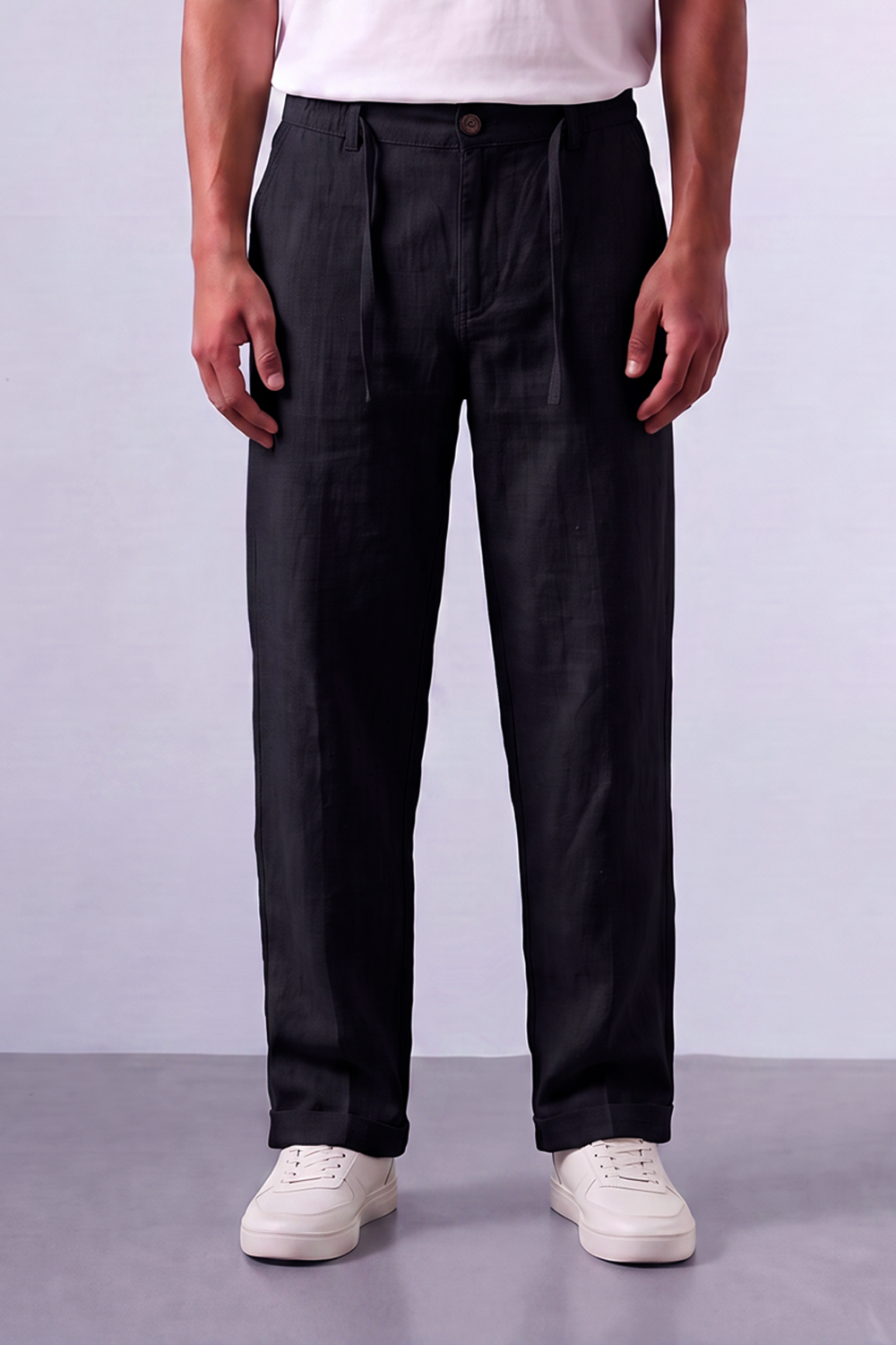Men's Tomato Store Oversized Linen Casual Pants With Elastic Drawstring Waist And Cuffed Hem