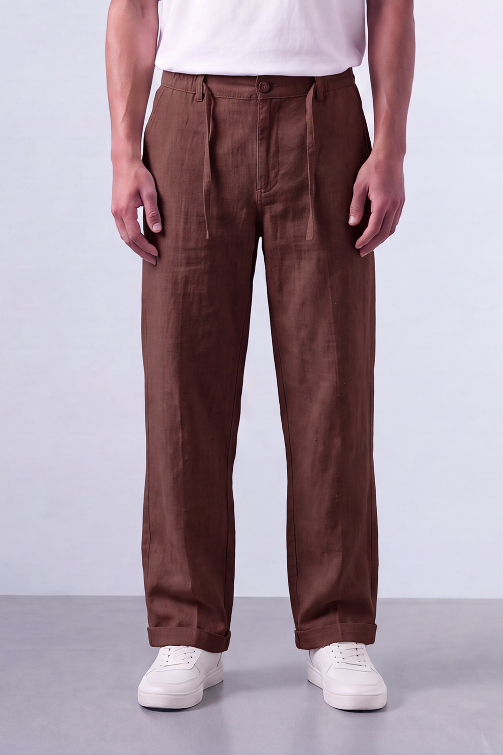 Men's Tomato Store Oversized Linen Casual Pants With Elastic Drawstring Waist And Cuffed Hem