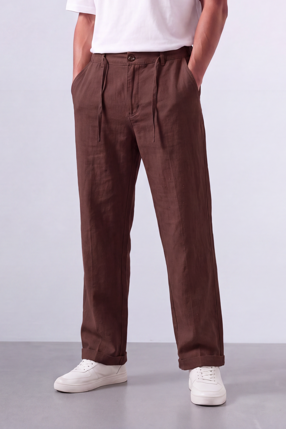 Men's Tomato Store Oversized Linen Casual Pants With Elastic Drawstring Waist And Cuffed Hem