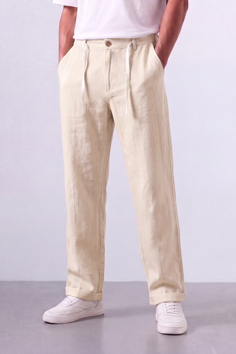 Men's Tomato Store Oversized Linen Casual Pants With Elastic Drawstring Waist And Cuffed Hem
