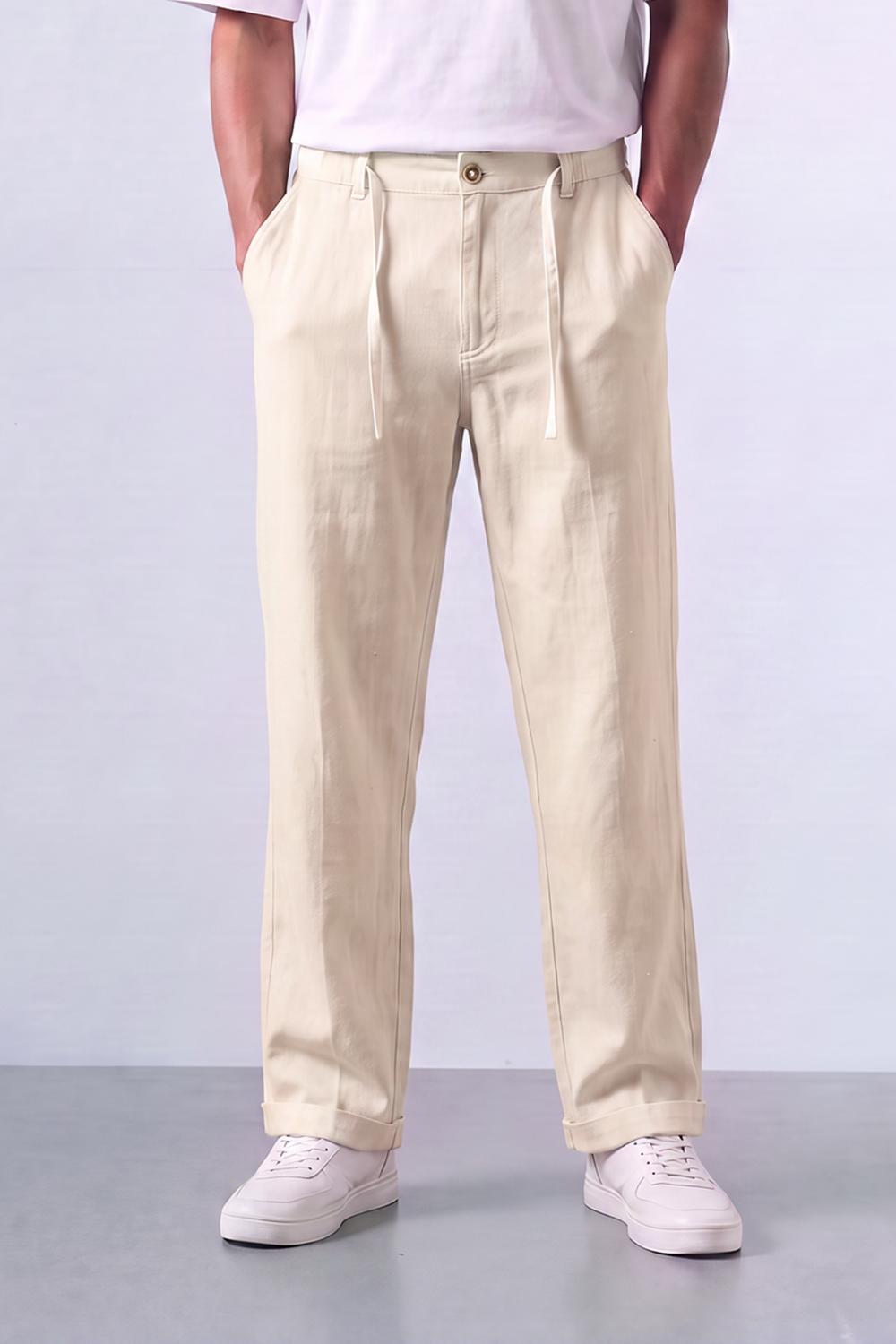 Men's Tomato Store Oversized Linen Casual Pants With Elastic Drawstring Waist And Cuffed Hem