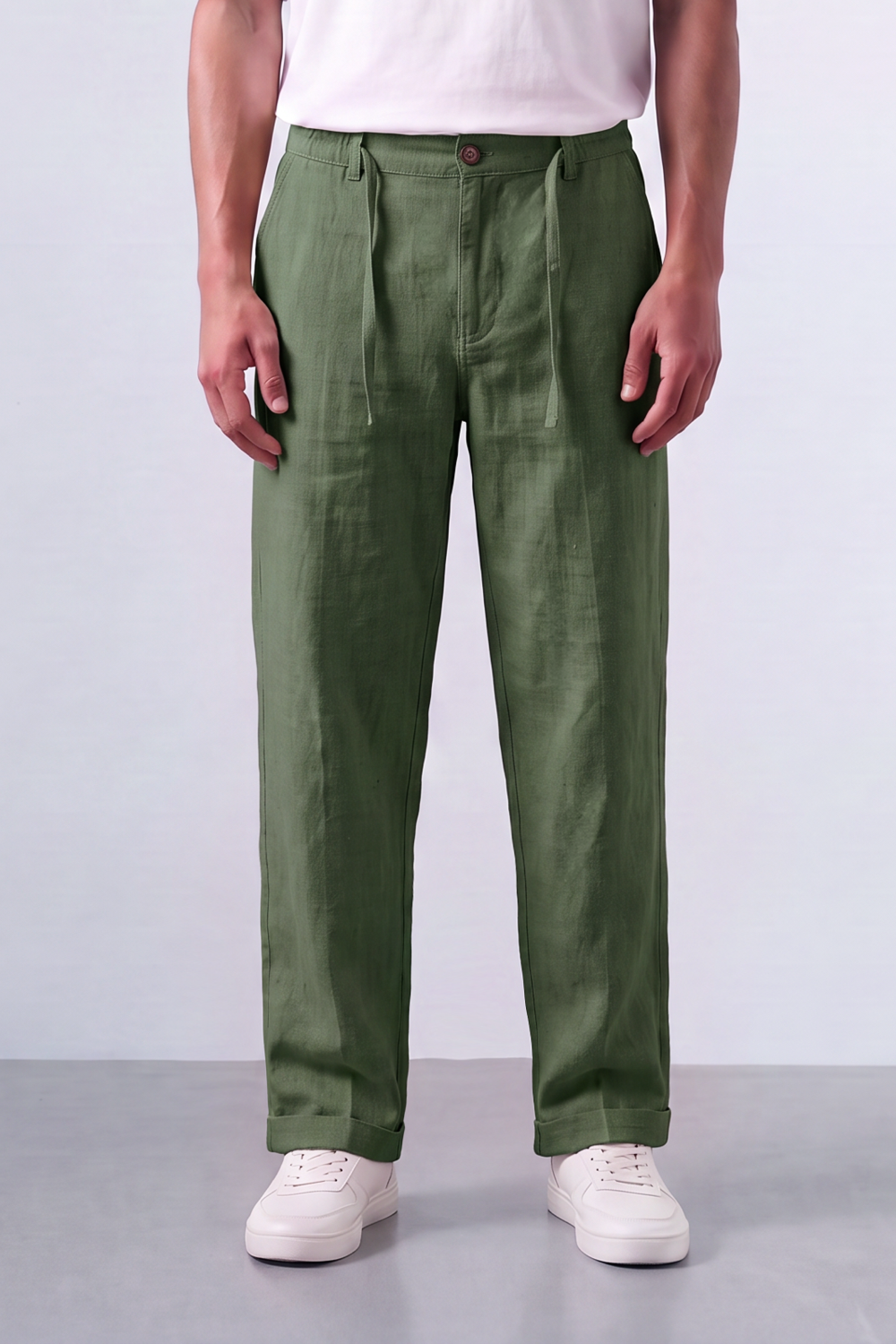 Men's Tomato Store Oversized Linen Casual Pants With Elastic Drawstring Waist And Cuffed Hem