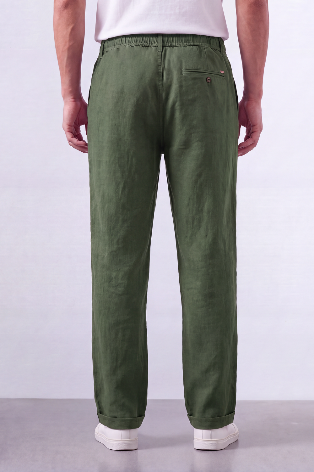 Men's Tomato Store Oversized Linen Casual Pants With Elastic Drawstring Waist And Cuffed Hem